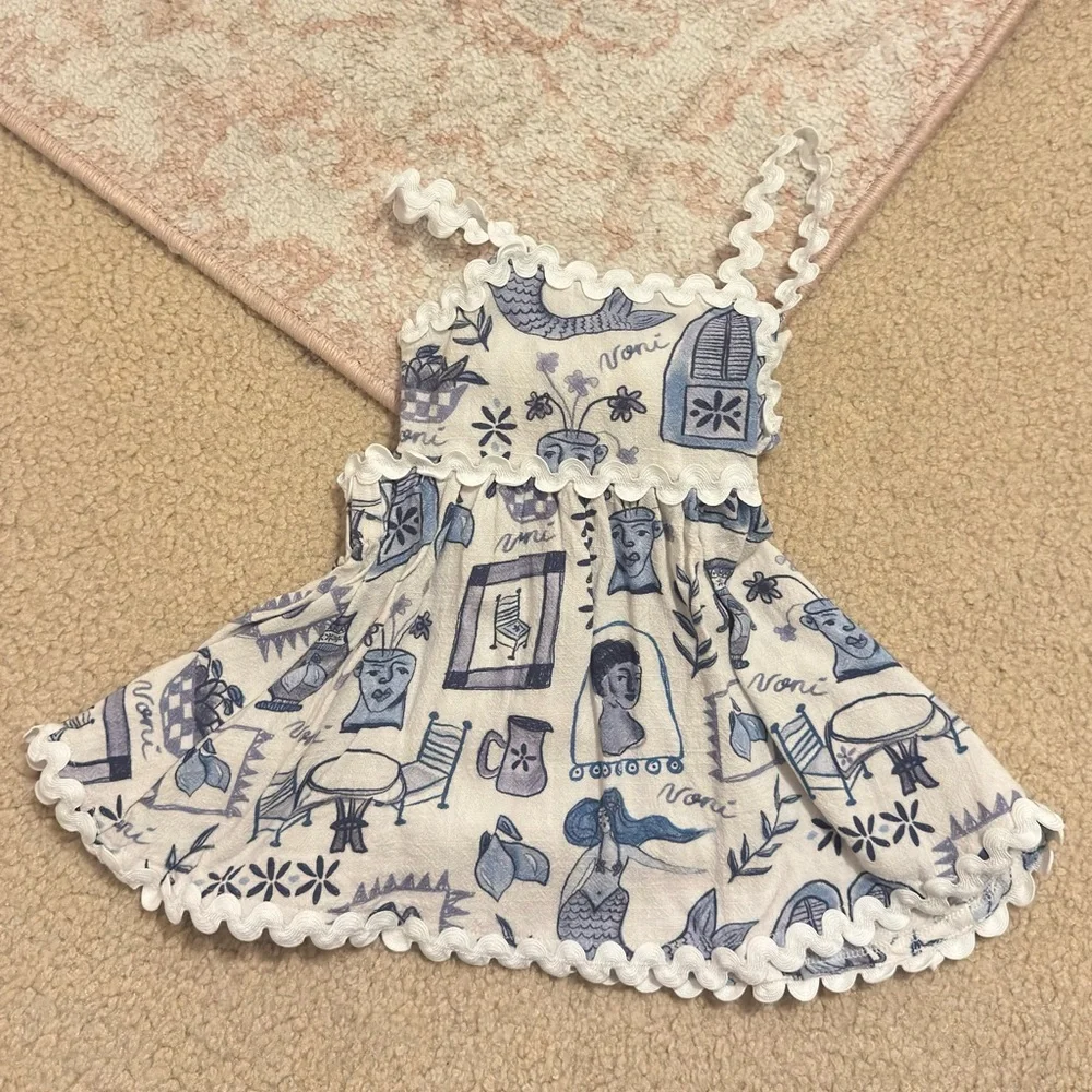 Santorini Ric Rac Dress in White and Blue